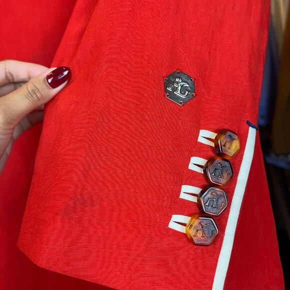 Deluxe Angelo Galasso Couture Italy Silk Linen Blend XL Red White Jacket - Picture 3 of 11